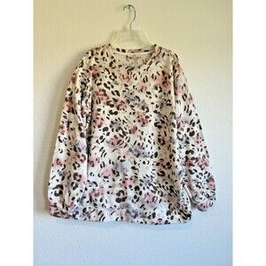 Como Vintage Women's Pink Purple Cheetah Pullover Sweater Round Neck Side Snaps